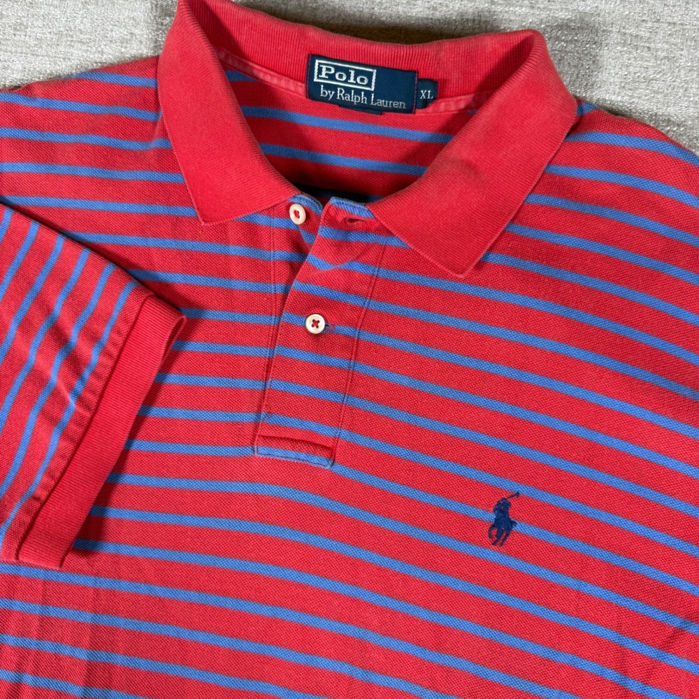 Polo Ralph Lauren Polo Shirt Mens XL Red Blue Striped Short Sleeve Pony Logo